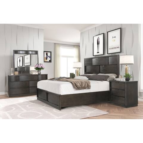 Roundhill Furniture Belani Wood Panel Bed Set, Bed, Dresser, Mirror, and Nightstand, Espresso