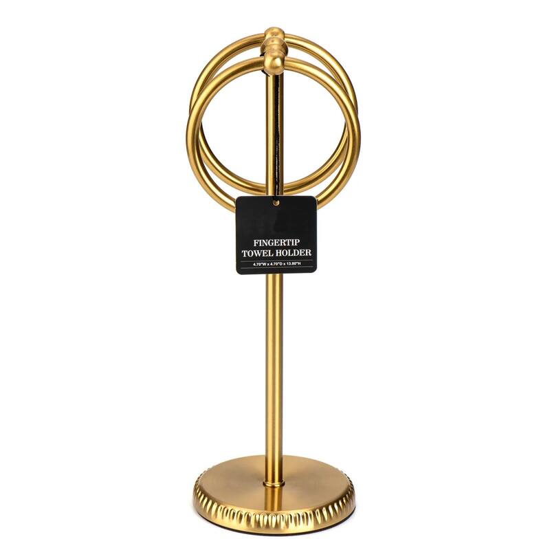 Aged Brass Gold Stainless Steel Double Ring Fingertip Towel Holder With Heavy Base