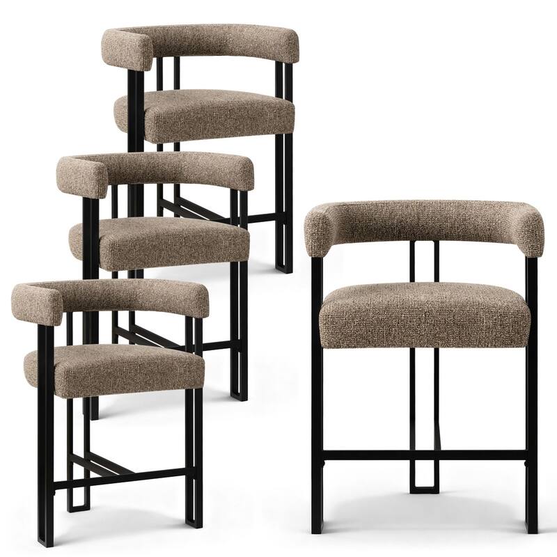 25" Seat Height Upholstered Tweed Black Matel Counter Stool - Brown-4-piece