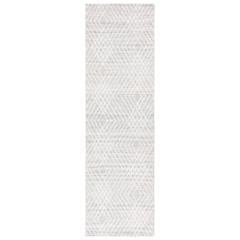 SAFAVIEH Handmade Abstract Þorleif Geometric Wool Rug - 2'3" x 8' Runner - Silver/Ivory