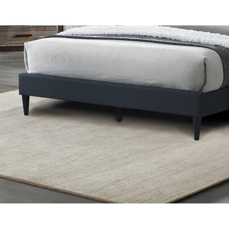 Queen Size Upholstered Platform Bed with Charcoal Burlap Fabric Headboard
