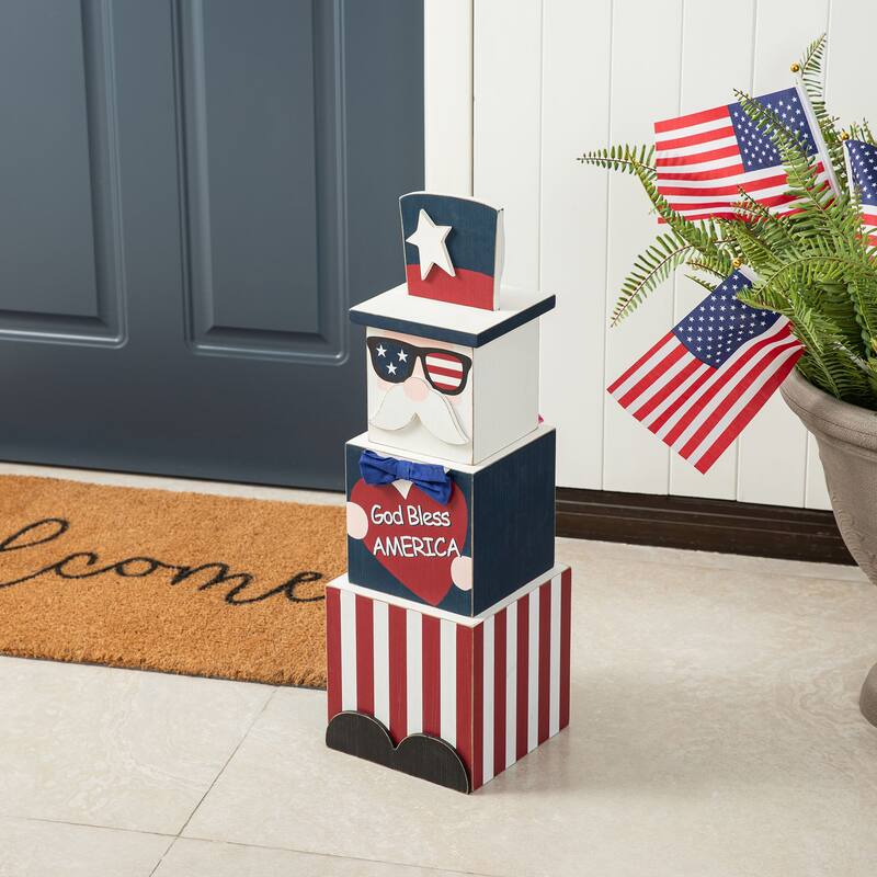 Glitzhome 24"H Double Sided Wooden Porch Decor Easter and July 4th