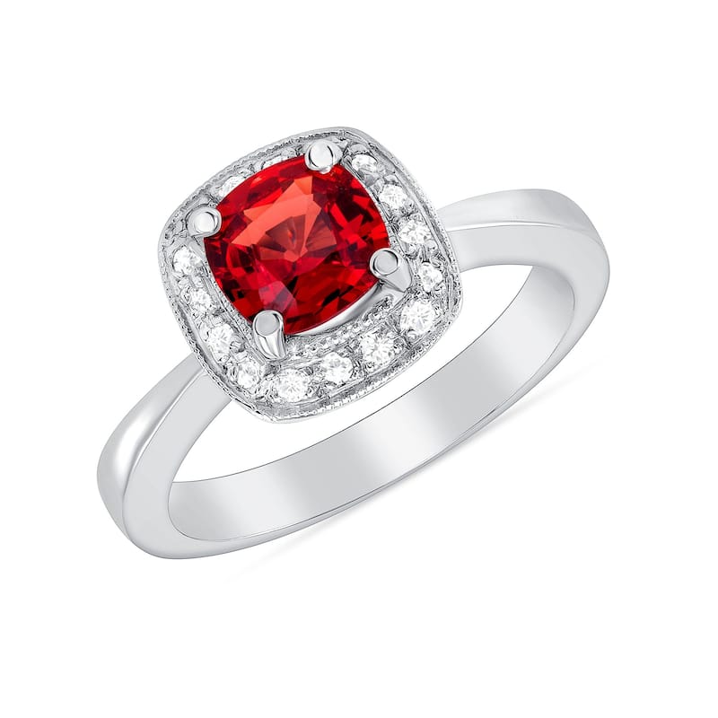 1.01 ct Orange Sapphire and Diamond Ring in 14k White Gold
