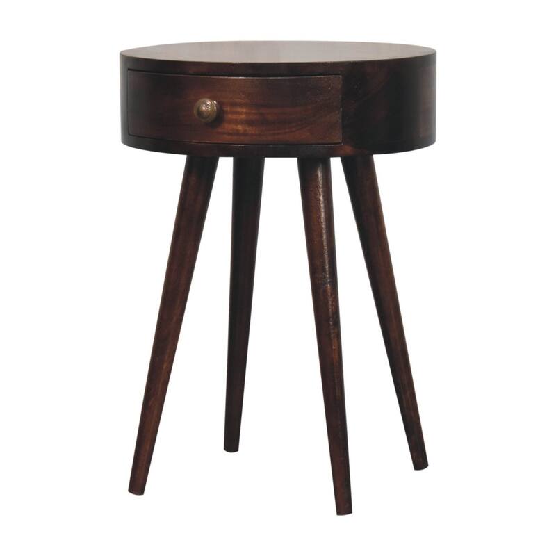 HomeRoots 22" Walnut Solid Wood Round One Drawer Nightstand