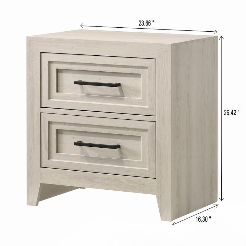 1pc Two Drawer Nightstand Geometric Design Off-White Finish