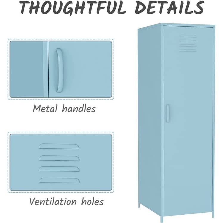 Metal Armoires Locker Cabinet for Kid with Hanging Rod and Shelves