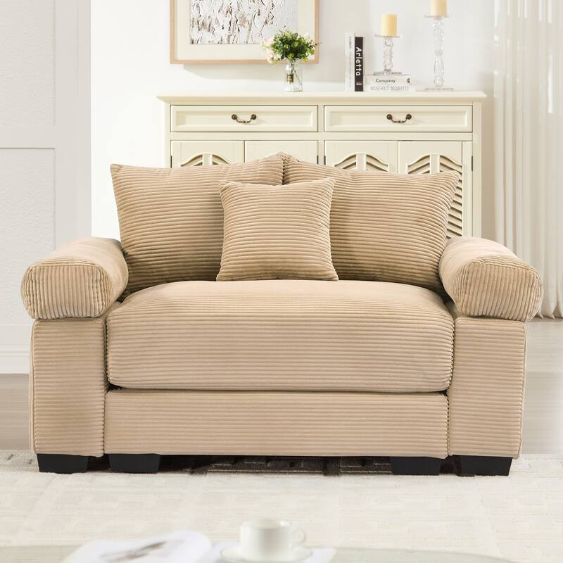 Oversized Accent Chair, 54.3" Corduroy Fabric Single Sofa with Pillow, Modern Upholstered Square Armchair Cozy Reading Chairs
