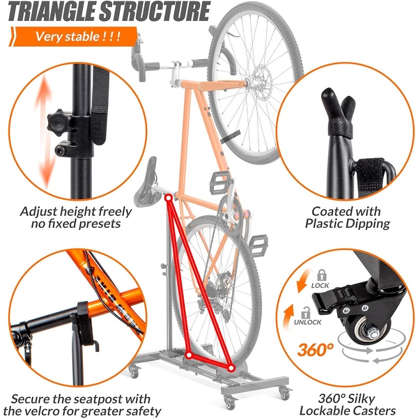 Sttoraboks Vertical Rolling Bike Stand Adjustable Space Saving Indoor Storage Up to 4 Wheel Width Garage Apartment Black