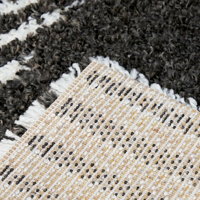 Hughes Geometric Striped Shag Area Rug