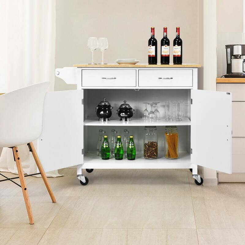 Costway Rolling Kitchen Cart Island Wood Top Storage Trolley Cabinet