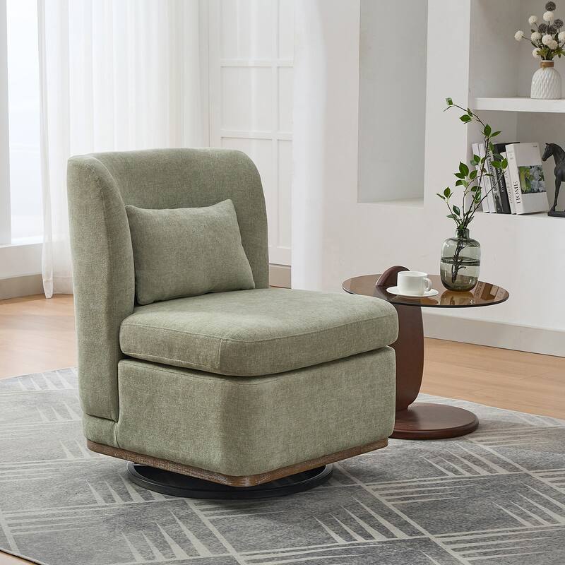 25.2 "Wide Modern Chenille Cushioned Armless Metal Base 360° Swivel Chair with Pillow, Lounge Area