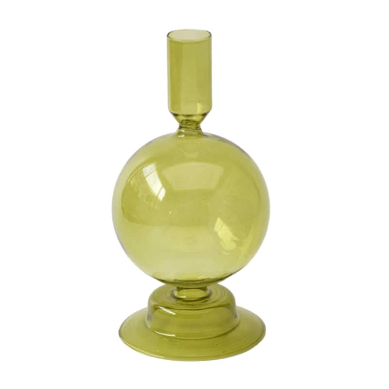 Sagebrook Home Glass Elegance - Illuminate Your Space with Unique Candle Holders - 4" x 4" x 7" - Olive