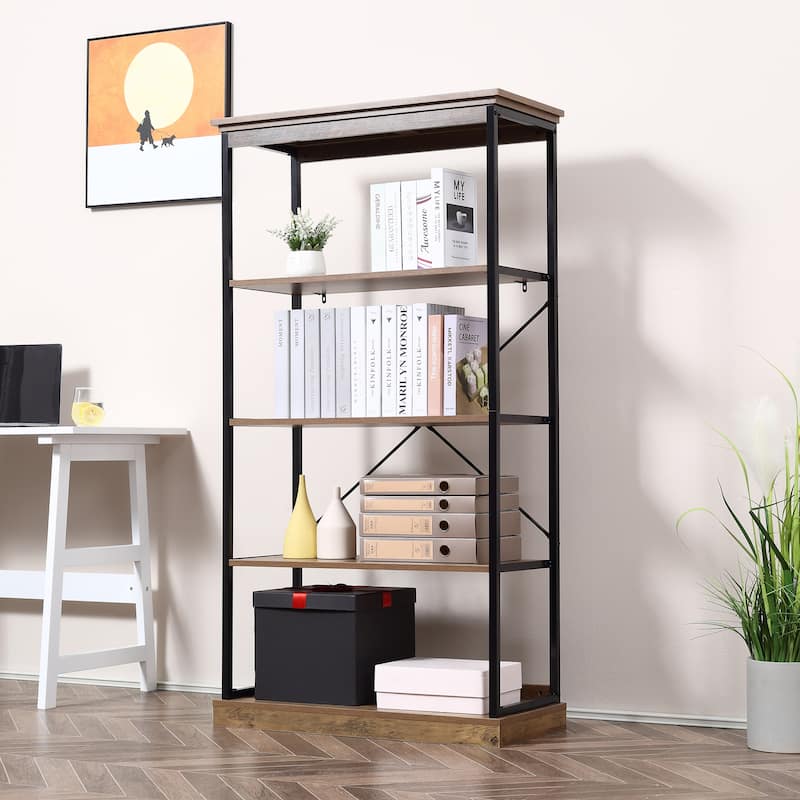 HOMCOM 2/4-Tier Industrial Style Storage Steel Wooden Shelf with a Robust Multi-Functional Design, Tall Organizer