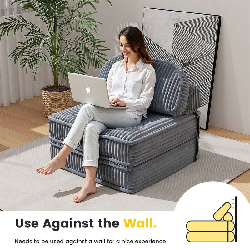 Folding Sofa Bed, Convertible Sleeper Chair with Pillow Foldable Mattress, Portable Fold Out Chair Bed Floor Sofa Lounge