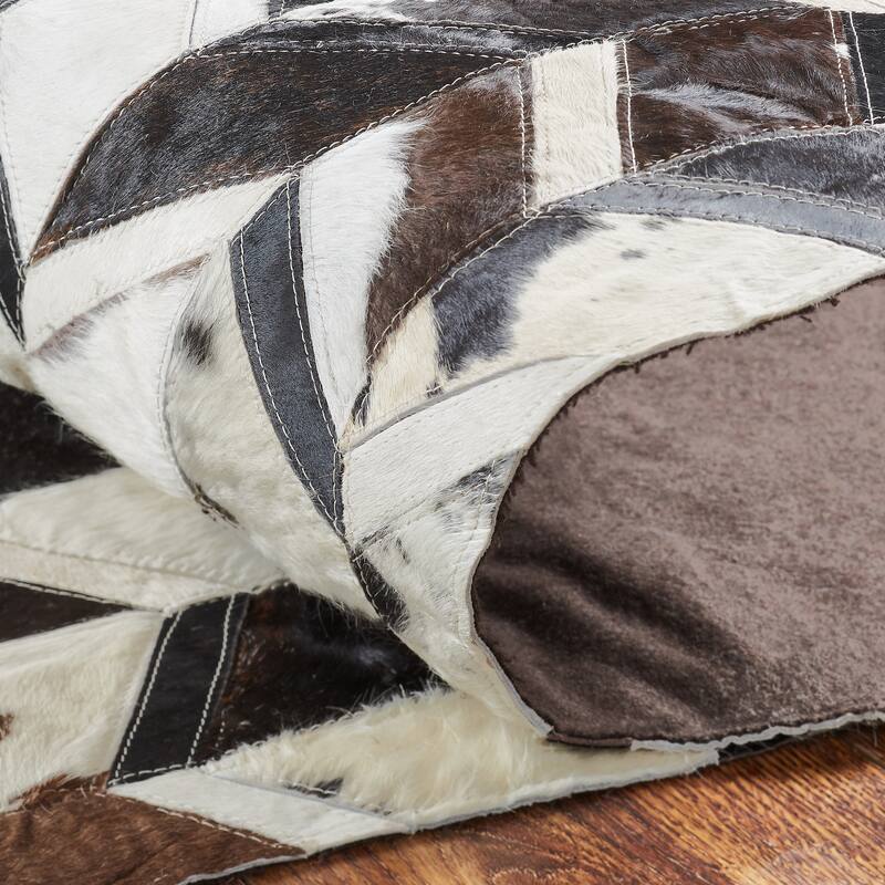 Pelle Leather Mosaic Chevron Abstract-Edged Area Rug