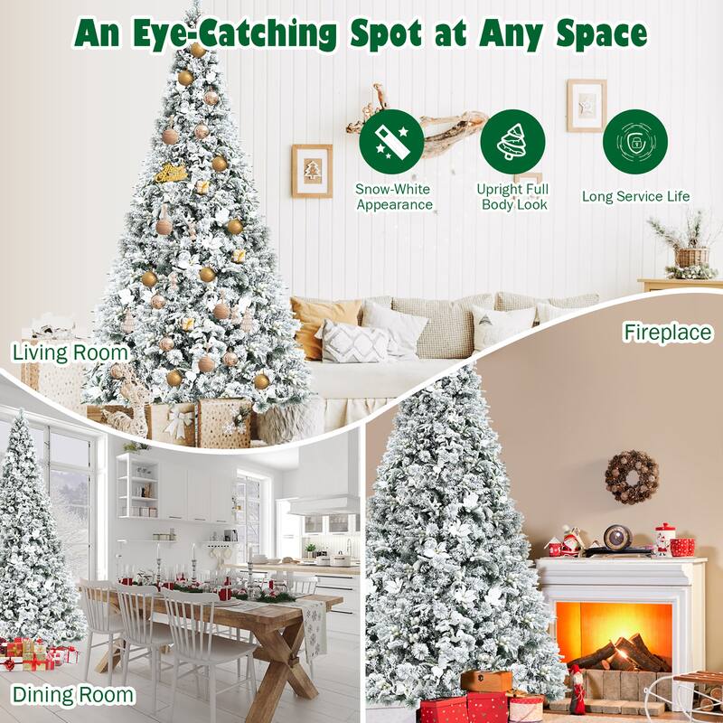 Costway 8ft Snow Flocked Hinged Christmas Tree w/ Berries & Poinsettia - See details