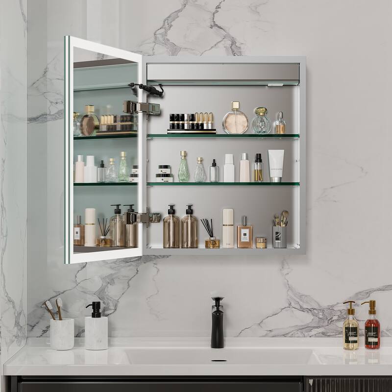 Mildewproof Aluminum Frame Bathroom Mirror Medicine Cabinet with Socket, Bluetooth Player