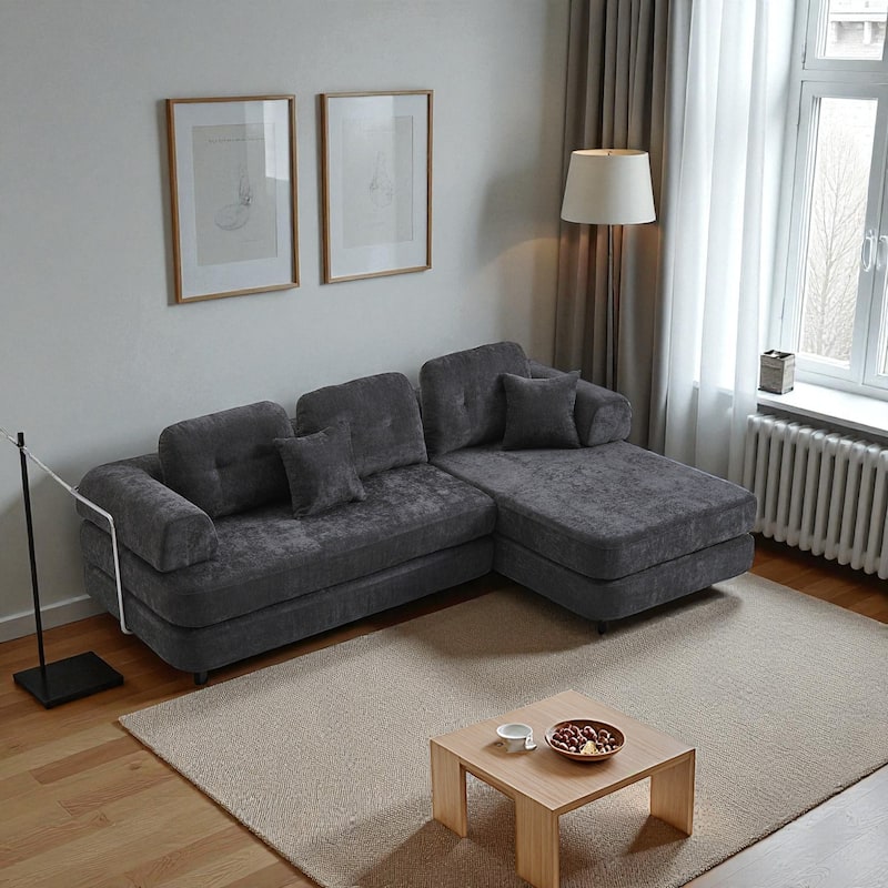 104" Modular Boneless Sectional Sofa, Deep Seat Compressed Chenille Couch with Chaise and Memory Foam, No Assembly Required - Dark Grey