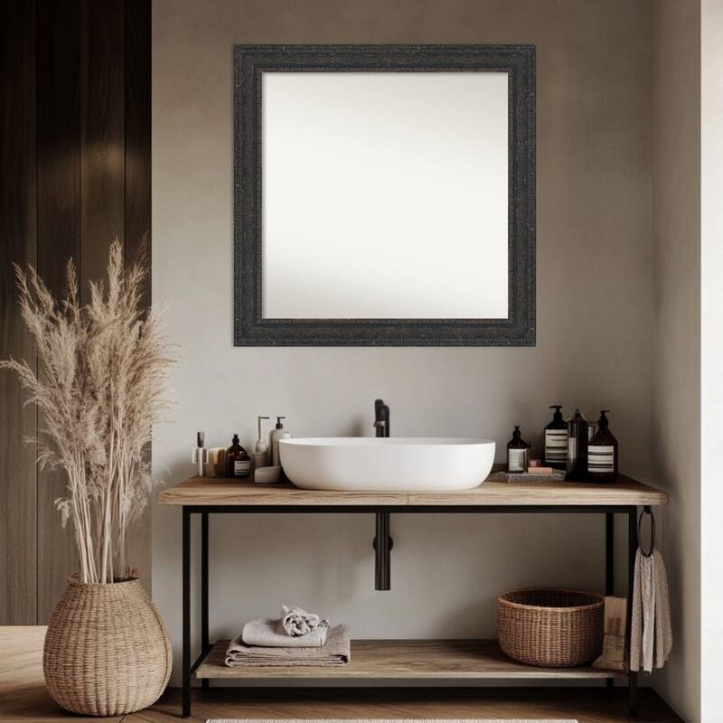 Attic Aged Non-Beveled Wood Framed Bathroom Vanity Wall Mirror