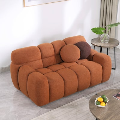 Ergonomics Loveseat Sofa Marshmallow Sofa with Deep Seating and Pillows, Light Brown Boucle Fabric 2 Seater Lounge Couch