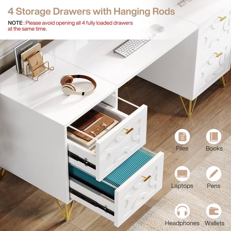 59'' Modern Computer Desk with File Drawers for Home Office