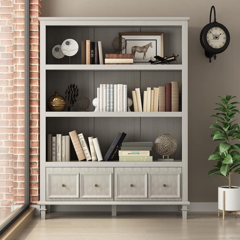 Bookcase Library With Drawers Storage Cabinet Buffet Sideboard Wood