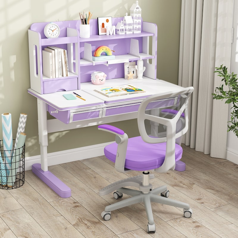 Height Adjustable Children Desk Chair with Swivel Base and Lumbar Support Smooth Wheels - 22.5" x 21.5" x 31.5"-36"