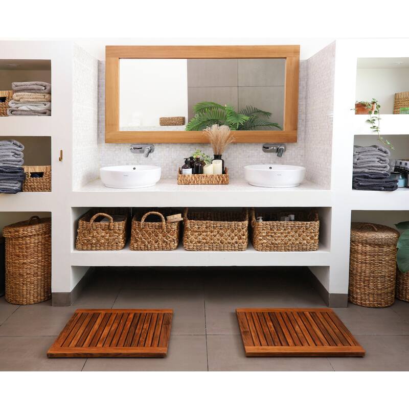 Nordic Style Teak Wood Oiled Framed Shower and Bath Mat 23.6" x 17.7"