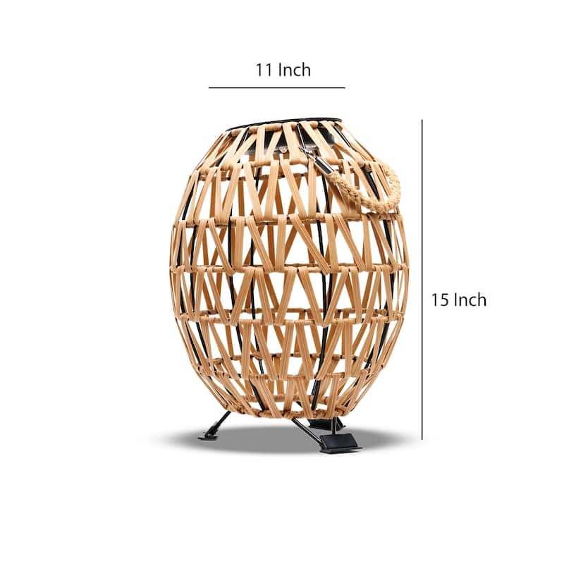 Solar Wicker Lantern Outdoor Rattan Light with LED 11"x15" Waterproof
