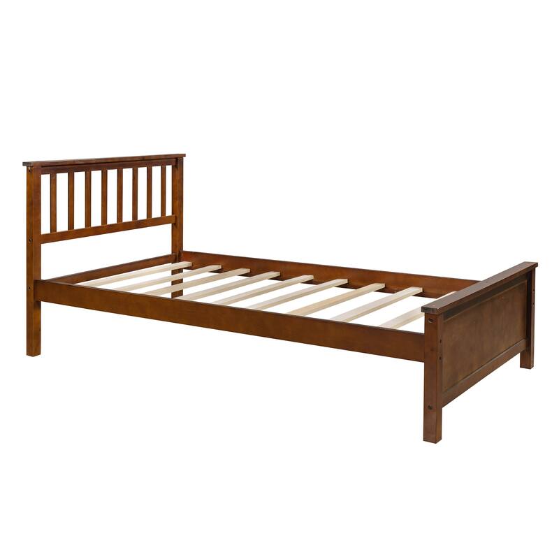 Twin Size Solid Wood Platform Bed with Headboard & Footboard