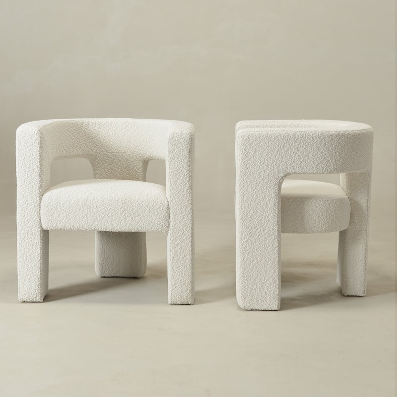 KINWELL 28" Wide Boucle Upholstered Square Armchair (Set of 2)