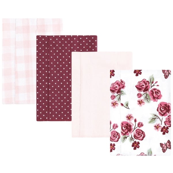 slide 1 of 1, Hudson Baby Infant Girl Cotton Flannel Burp Cloths, Sweet Roses, One Size - Sweet Roses 4 Pack - One Size One Size - Sweet Roses 4 Pack