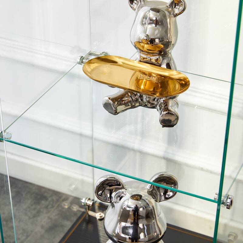 Glass Display Cabinet (0.2" Tempered Glass) - Soft-Close Drawer Slides 3 Adjustable Shelves, Ideal for Display & Storage