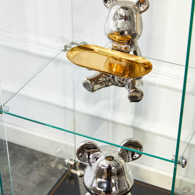 Non-Lit Glass Display Cabinet with Lockable Door and Soft-Close Drawers, 3 Adjustable Shelves, Tempered Glass Showcase
