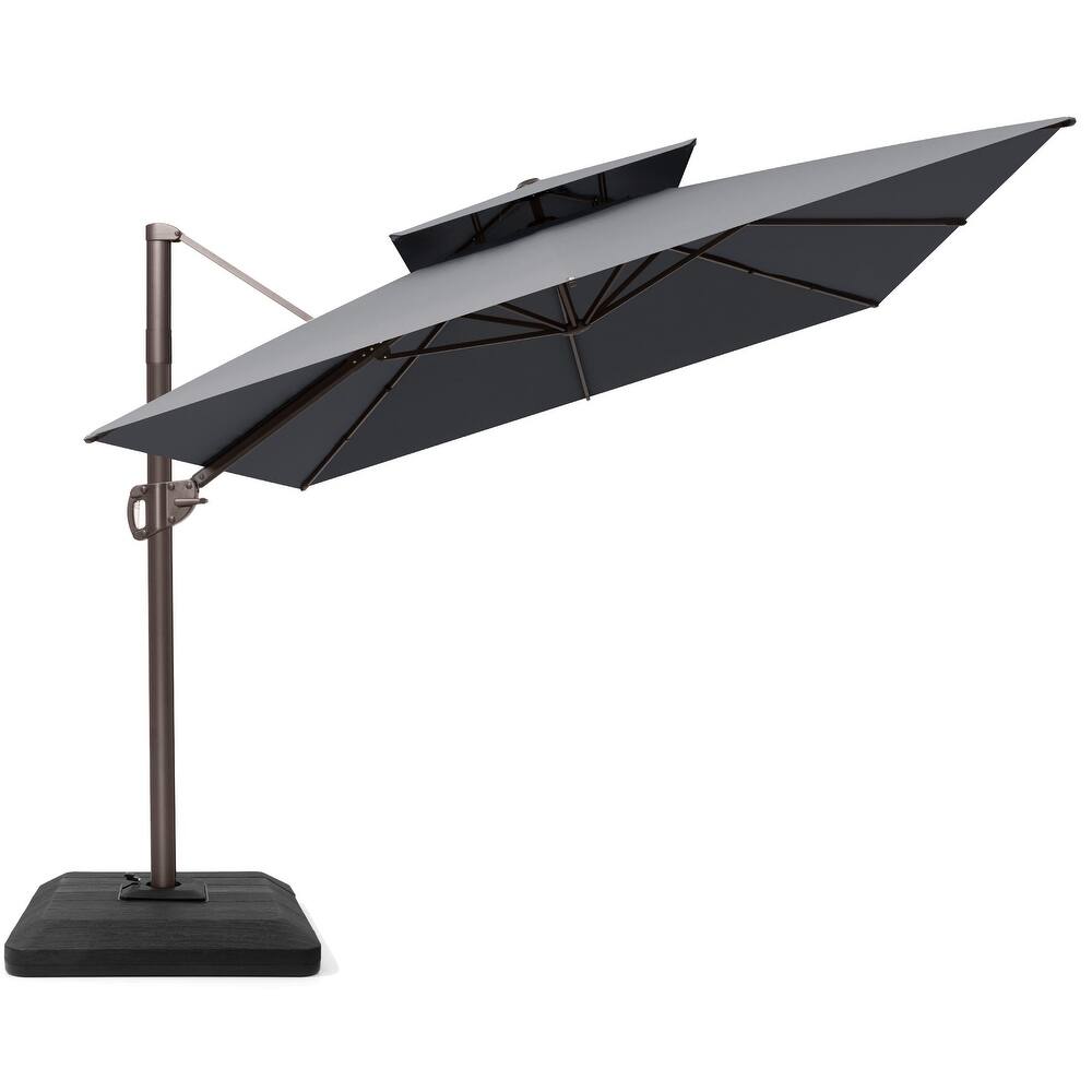 9x12 FT Rectangular Aluminum Outdoor Patio Double Top Cantilever Offset Umbrella with Weight Base