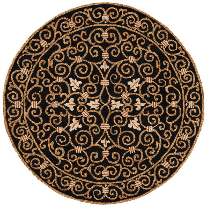 SAFAVIEH Hand-hooked Chelsea Joba Country Oriental Wool Rug - 5'6" Round - Black - Runner/Round