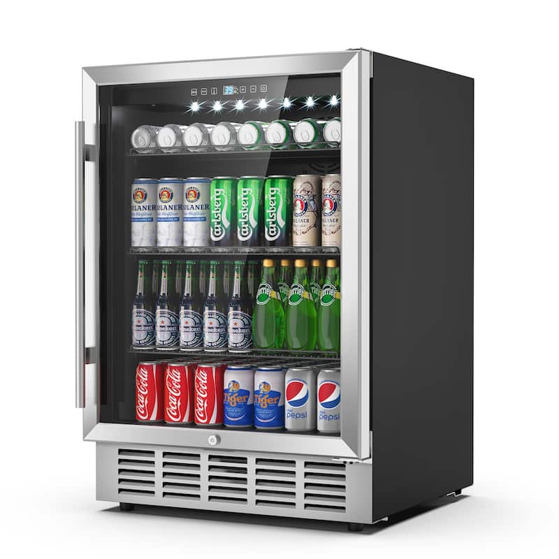 24 Inch Beverage Refrigerator, Built-in/Freestanding Wine Beverage Cooler, Under Counter Beer Fridge - YC-150C Beverage Refrigerator