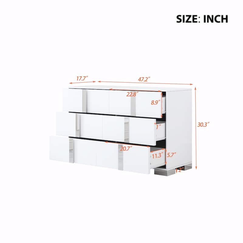 Mirrored Dresser with Metal Handle, 6 Drawers