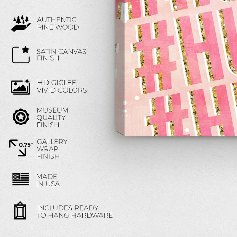 Wynwood Studio Canvas Typography and Quotes Hustle On Repeat Pink and Metallic Gold Glam Wall Art Canvas Print