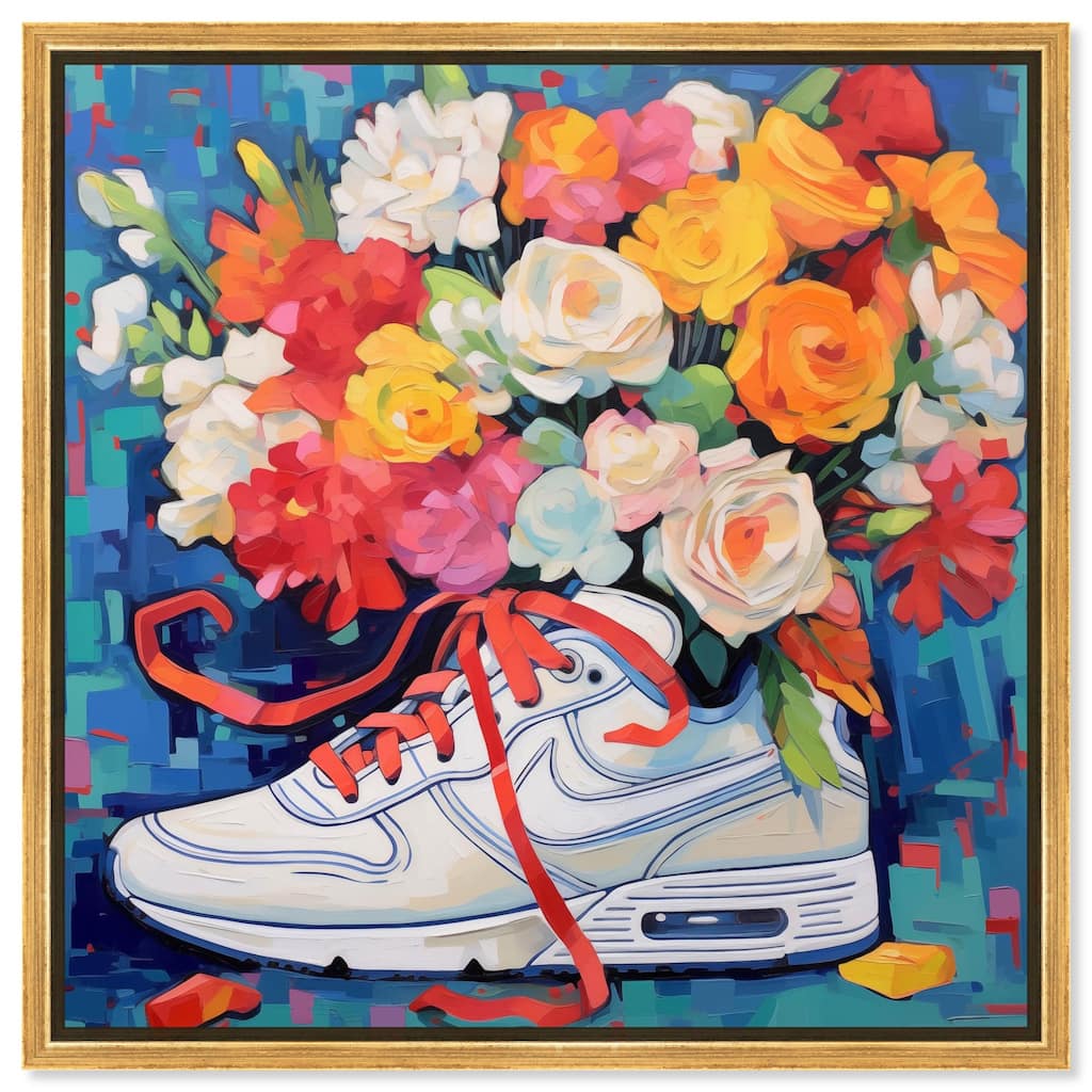 Whimsical Sneaker with Flowers Canvas by Art Remedy