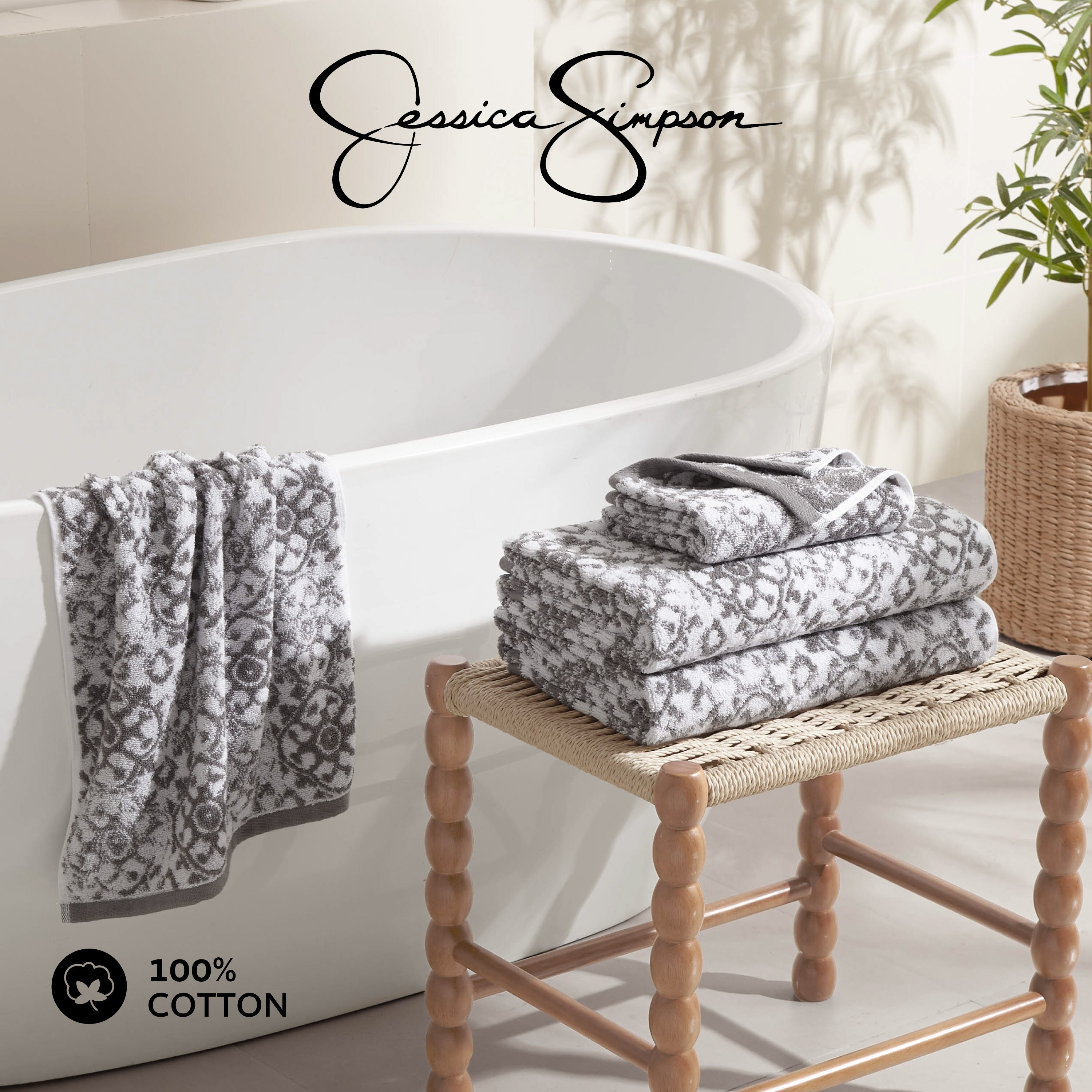 バス・洗面所用品 ASKYURSELF AY SIGNATURE TOWEL Jessica Simpson Aziza Collection Patterned Bath Towels, Set of 4