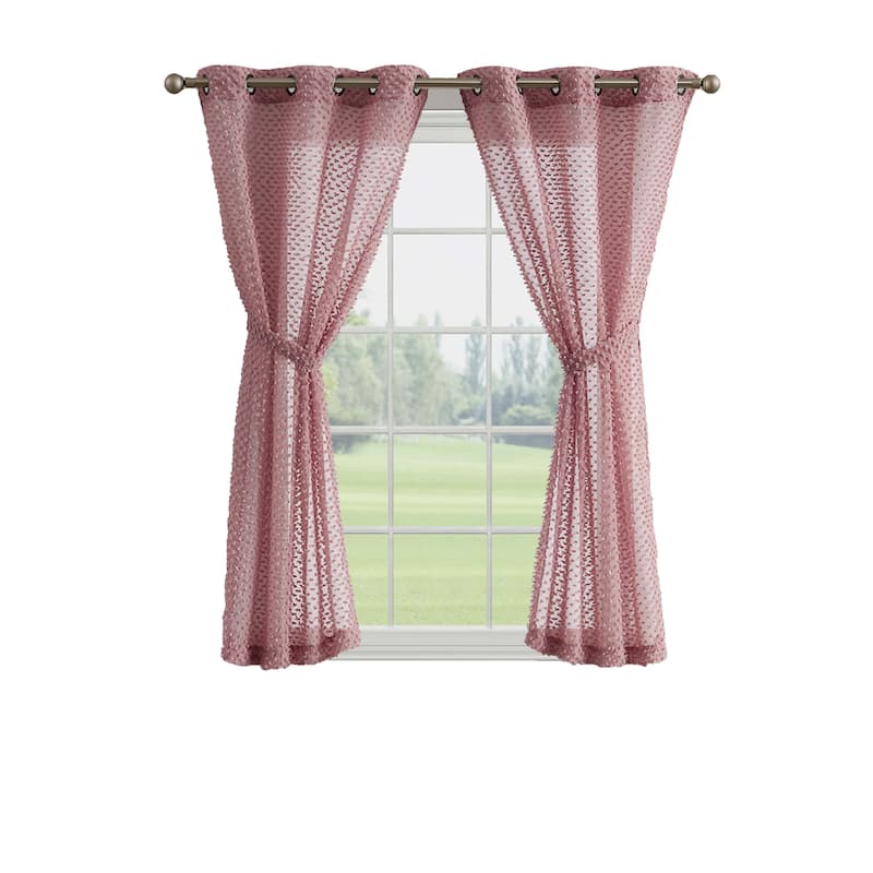 Creative Home Ideas Mia Embellished Sheer Grommet Window Curtain Panel Pair with Tiebacks,