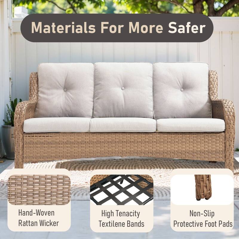 Outdoor 3-Piece Sofa with Ottomans Yellow-Beige - Yellow