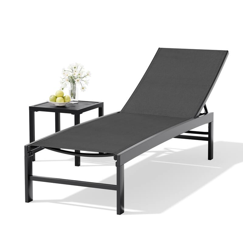 Outdoor Chaise Lounge Reclining Adjustable Chairs with Side Table Set