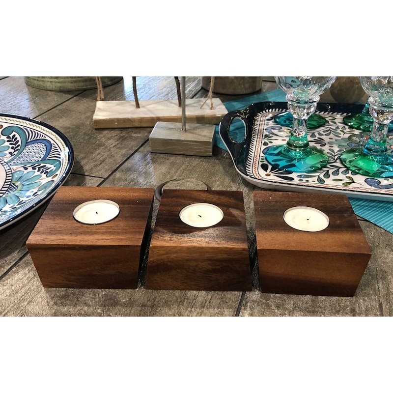 Acacia Wood 3 Piece Tealight Candle Holders