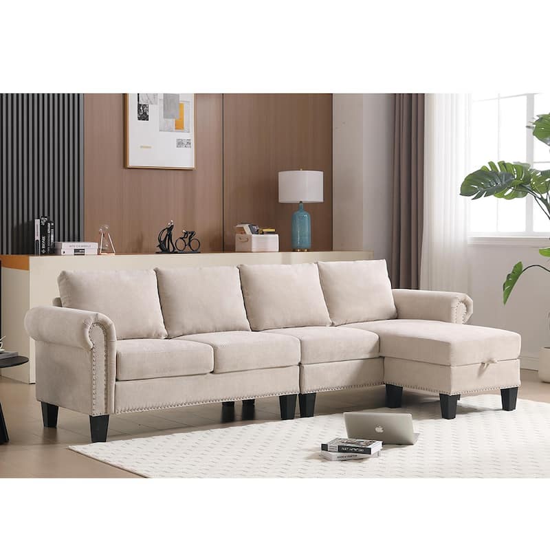 106" Modern L Shape Convertible Linen Sectional Sofa with Storage for Living Room