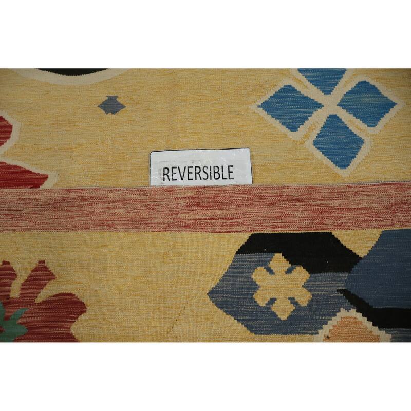 Hand Woven Oriental 100% Wool Carpet Southwestern Tribal Yellow & Gold Kilim Area Rug - 13' 0'' X 10' 2''