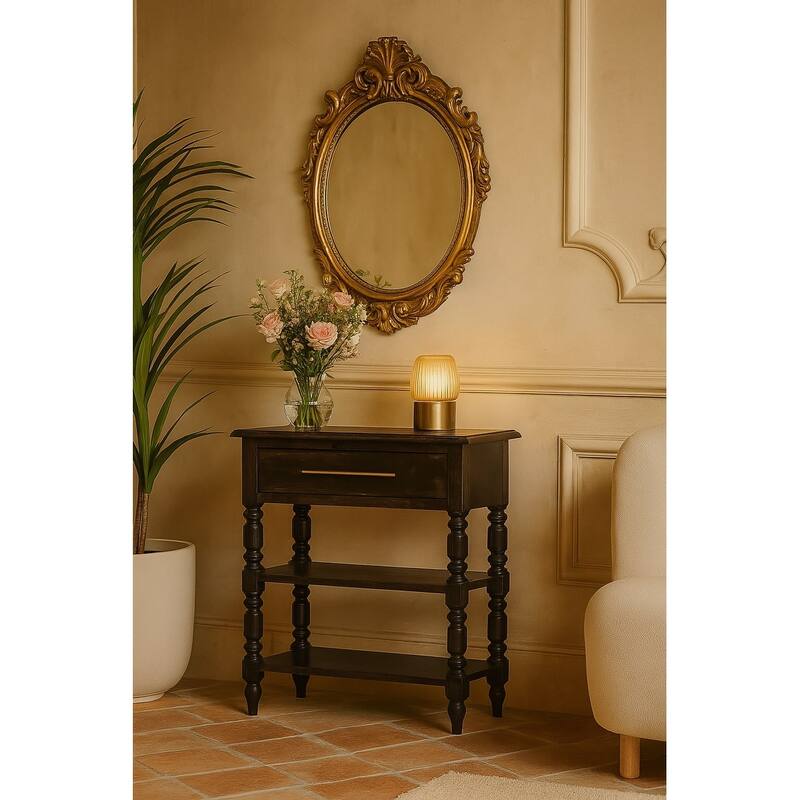 Artisan Furniture Solid Wood Heritage Turned-Leg Side Table, Brown,1-Drawer