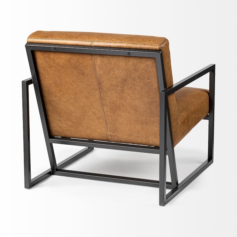 Armelle II Brown Leather Seat w/ Gray Metal Frame Accent Chair - - 28.25" W x 32.75" D x 30.0" H