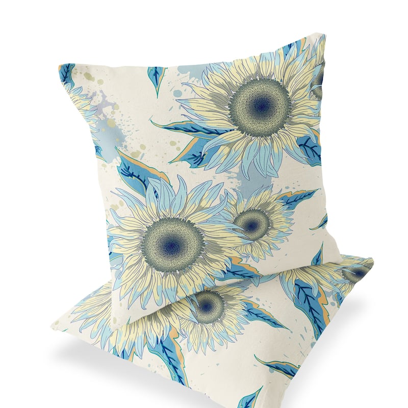 HomeRoots Set of Two 16" X 16" Green and Yellow Blown Seam Floral Indoor Outdoor Throw Pillow - 16.00' X '16.00' X '5.00